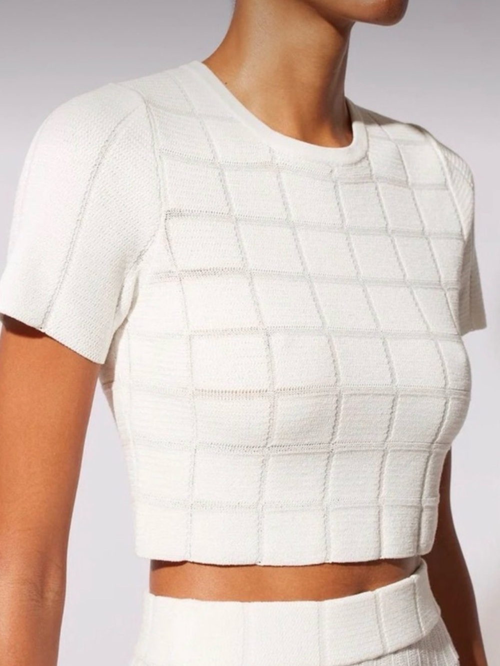 Solid & Striped Cara Cropped Top White Textured Grid Knit Size M